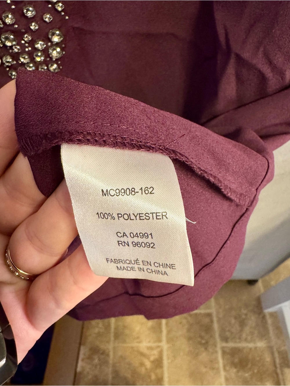 Dalia Women's Sleeveless V-Neck Top with Crystal Embellishment - Plum - Picture 5 of 5